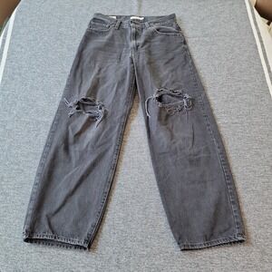 Levis Baggy Dad Jeans Womens 27 Black Distressed Dark Wash Wide Leg A3494-0018